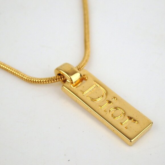 Authentic Christian Dior Logo plate Necklace metal [Used] - Picture 1 of 5